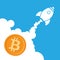 Rocket bitcoin icon. Cryptocurrency start up concept