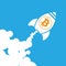 Rocket bitcoin icon going up. crypto currency start up concept