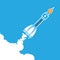 Rocket bitcoin icon going up. crypto currency start up concept