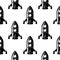 Rocket. Black doodle drawing seamless pattern