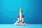 Rocket on cloud made of crayons with white red detail, back to school. Generative ai