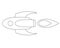 Rocket flying horizontally, Spaceship to Mars - linear stock illustration for coloring. Outline. Stylized fantasy spaceship for co