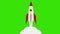 Rocket Flying Through Space on green screen background.