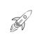 Rocket hand drawn outline doodle icon.