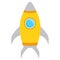 Rocket icon concept, launch startup business, creative idea, project start up. Flat design with yellow rocket isolated on white