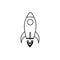 Rocket icon on isolated background.Launch rocket at space in flat style.Black spaceship icon for marketing, web.