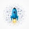 Rocket with icons on the background, Space rocket launch. Rocket background, Rocket product cover, Startup creative idea