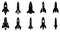 Rocket icons set. Black spaceship icon isolated. Rocket launching signs