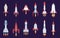 Rocket icons. Starting spaceships and spacecrafts, speed shuttles collection. Startup project symbol, creative idea