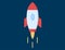 Rocket illustration flying in space. Spaceship flight to startup business. Idea concept in flat design. Motivation