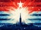 Rocket Launch On The Background Of North Korean Flag. 3D Illustration.