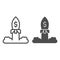 Rocket launch with dollar line and solid icon. Space ship, business project startup symbol, outline style pictogram on
