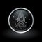 Rocket launch icon inside round silver and black emblem