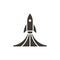 Rocket launch icon. Vector design spaceship lifting off with smoke