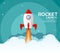 Rocket launch illustration. Product business launch concept design ship vector technology background