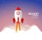 Rocket launch illustration. Product business launch concept design ship vector technology background