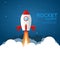 Rocket launch illustration. Product business launch concept design ship vector technology background