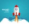 Rocket launch illustration. Product business launch concept design ship vector technology background