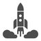 Rocket launch solid icon. Spacecraft vector illustration isolated on white. Spaceship glyph style design, designed for