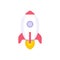Rocket launch space exploration icon vector illustration. Spaceship with fire flame travel galaxy