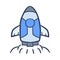 Rocket launch startup spaceship begin start single isolated icon with doodle colorfull color style