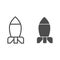 Rocket line and solid icon. Bomb missile weapon or spaceship symbol, outline style pictogram on white background