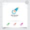 Rocket logo design with networking concept and rocket icon. Wireless rocket vector used for app, technology and software
