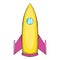 Rocket with one portholes icon, cartoon style