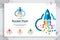 Rocket pixel cloud vector logo with simple and colorful concept, illustration rocket cloud, and pixel as a symbol icon of software
