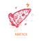 Rocket Pizza concept logo with splashes, grunge hand drawn vector illustration