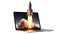 Rocket ship blasting out from a laptop with white background