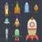 Rocket ship in cartoon style. New Businesses Innovation Development Flat Design Icons Template. Space ships