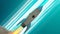 Rocket Ship Flying Through Space. Blue Diagonal Anime Speed Lines. 3d illustration
