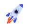 Rocket ship launched to space. Flying cosmos shuttle, rocketship taking off with fire engine. Business booster, startup