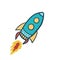 Rocket. Space ship. Color vector illustration. Flying rocket