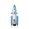 Rocket space ship, isolated vector illustration. Simple retro spaceship icon. Cartoon style, on white background, poster