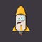 Rocket spaceship character. Cartoon space rocket isolated on space background. Funky spaceship and shuttle character