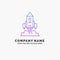 Rocket, spaceship, startup, launch, Game Purple Business Logo Template. Place for Tagline