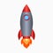 Rocket. Spaceship take off with fire. Colored space ship icon. Vector.