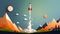 Rocket start up - Against a backdrop of fluffy white clouds, the rocket launches into space - ai generated.