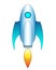 Rocket start - vector full color stylized illustration. The spaceship takes off, a pillar of flame. Children`s picture with a star