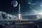 Rocket taking off from the Moon, future space exploration, AI generated concept