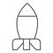 Rocket thin line icon. Bomb missile weapon or spaceship symbol, outline style pictogram on white background. Military or