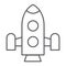 Rocket thin line icon, shuttle and astronomy, spaceship sign, vector graphics, a linear pattern on a white background.