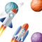 Rockets flying with planets of the solar system background