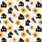 Rockets and ruined house from explosion seamless doodle pattern, vector illustration
