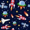 Rockets Satellites Stars Seamless Pattern