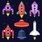 Rockets and space shuttles. Vector illustrations in flat style