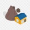 Rockfall destroys house isometric icon