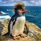 Rockhopper Penguin on the rock  Made With Generative AI illustration